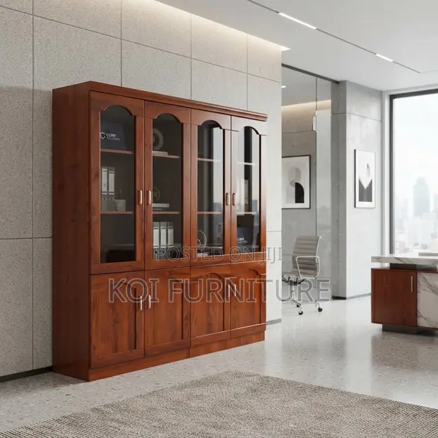 Executive Mahogany Finish Four Glass Door Cabinet - 1