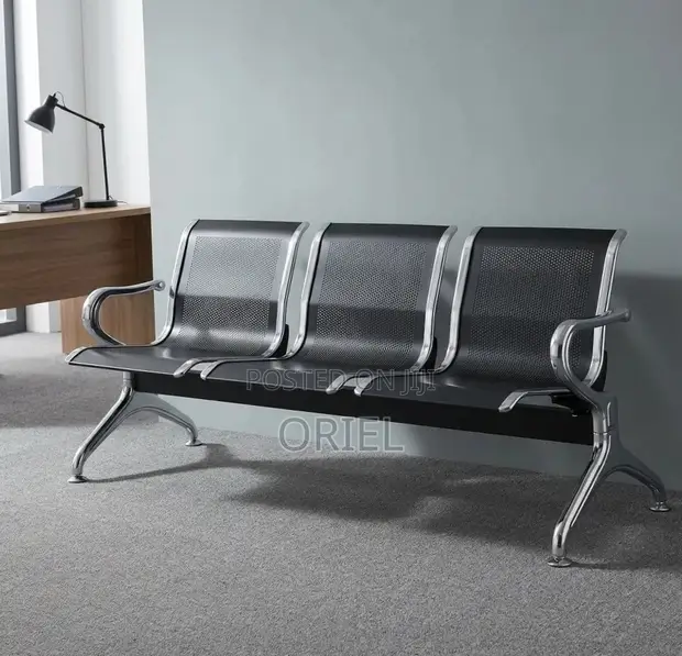 Metallic Steel 3-Seater Waiting Bench - 1
