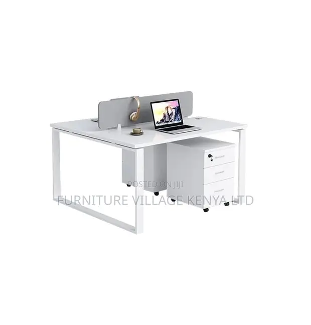 2-Seater White Custom Office Workstation Desk with Storage - 1