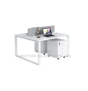2-Seater White Custom Office Workstation Desk with Storage