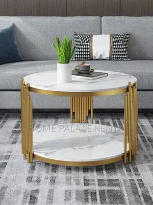 Elegant Marble Coffee Table with Gold Metal Frame