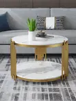 Elegant Marble Coffee Table with Gold Metal Frame - 1