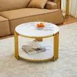Elegant Marble Coffee Table with Gold Metal Frame - 2