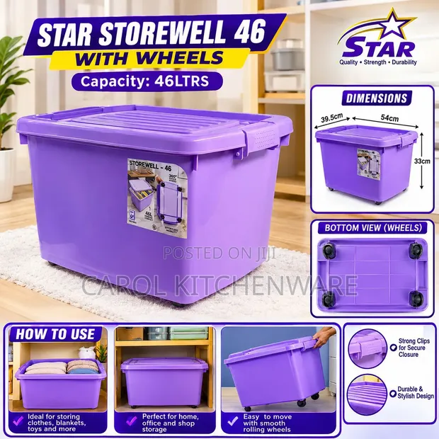 Star Storewell 46L Plastic Storage Box with Wheels - 1
