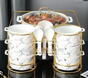 15pcs Nordic Ceramic Soup Pot Set - Marble White