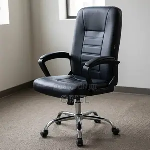 Mid-Back Black Leather Padded Swivel Office Chair