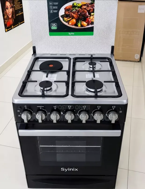 Brand New Syinix 60cm x 60cm Standing Cooker with 3 Gas + 1 Rapid Hotplate - 1