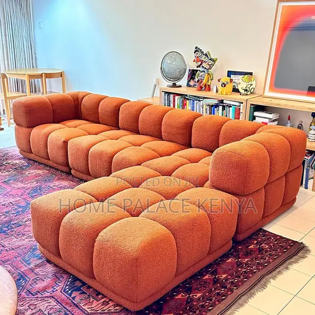 Modern Bubble Fabric 6-Seater Corner Sofa - Brown - 1