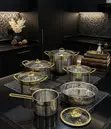 High-Grade Stainless Steel Mirror Polish Cookware Set with Gold Trim - 1