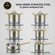High-Grade Stainless Steel Mirror Polish Cookware Set with Gold Trim - 2