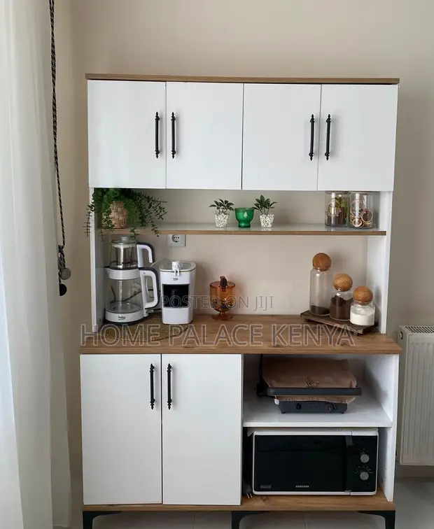 Modern Storage Kitchen Cabinet with Microwave Shelf - 1