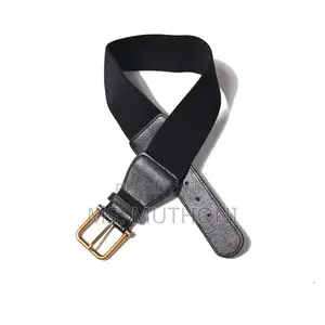 Black Elastic Stretch Waist Belt with Gold Buckle