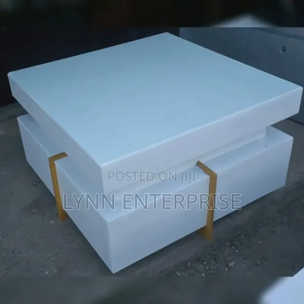 White Executive Modern Square Coffee Table with Metal Stand - 1