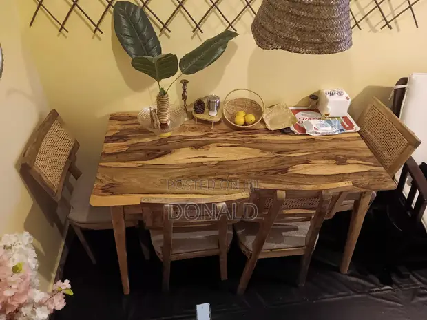 Mango Wood 4-Seater Dining Table + Chairs - Solid Hardwood - 1