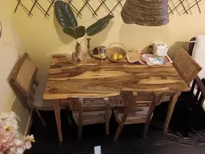 Mango Wood 4-Seater Dining Table + Chairs - Solid Hardwood