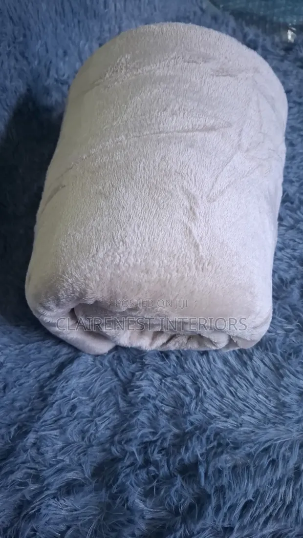 Beige and Baby Blue Hand Washable Fleece Blankets - 1