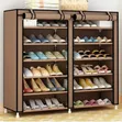 Brown Double Column Shoe Rack with Canvas Cover - 1