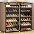 Brown Double Column Shoe Rack with Canvas Cover - 2