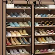 Brown Double Column Shoe Rack with Canvas Cover - 3
