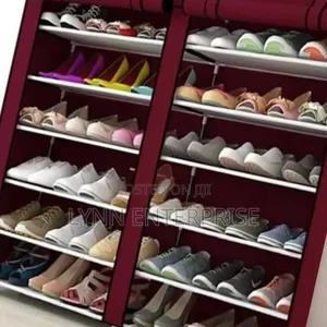 Maroon Double Column Shoe Rack with Canvas Cover