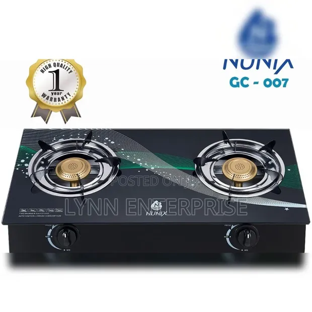 Nunix GC-007 Auto Ignition 2-Burner Glass Top Gas Cooker - 1