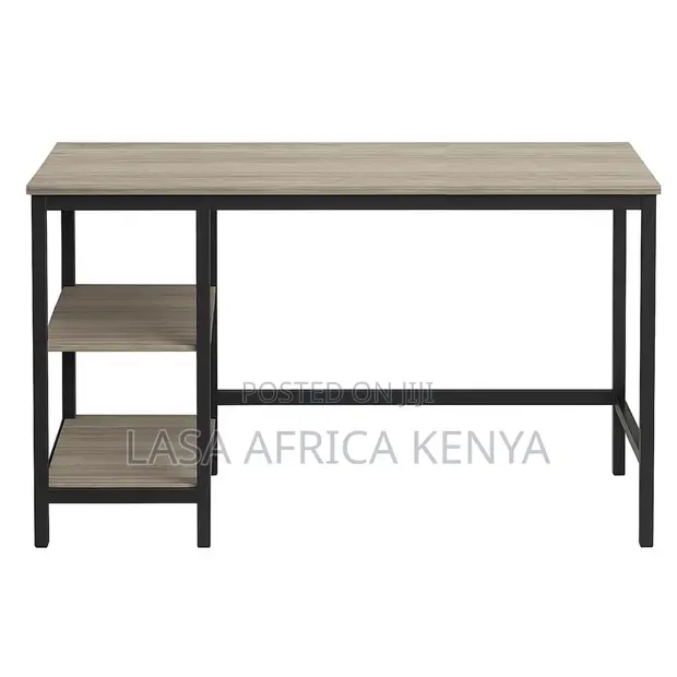 LASA Modern Study Desk with Shelves - Greige/Black - 1