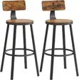 Set of 2 Rustic Counter-Height Bar Stools with Backrests - 1