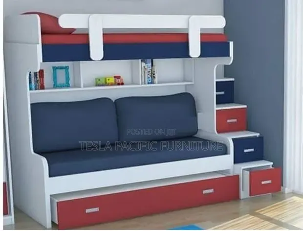 Modern Kids Storage Bed with Study Shelves - 1