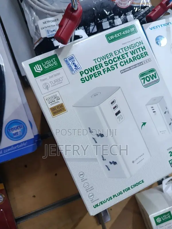 Light Wave LW-EXT-43U-3P Power Extension Tower: 4-Way Socket with 3 USB - 1