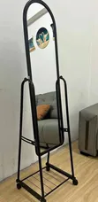Modern Full-Length Mirror with Shoe Storage & Wheels - 1