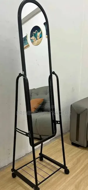 Modern Full-Length Mirror with Shoe Storage & Wheels