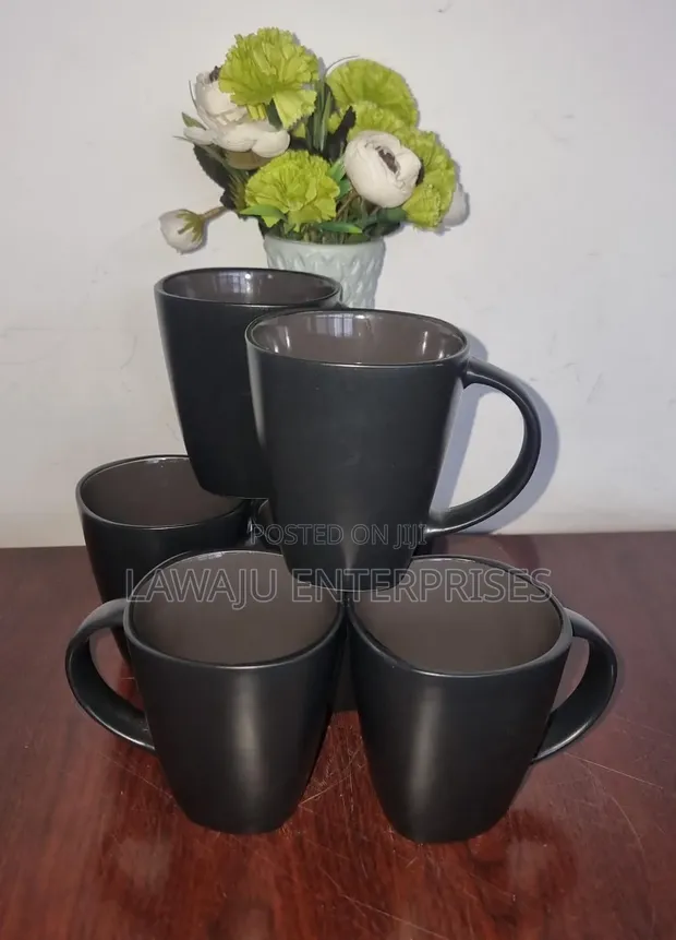 Black Ceramic Mugs (Set of 6) - 1