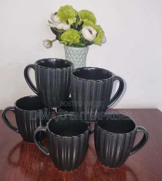 Black Ceramic Coffee Cups - Set of 6 - 1