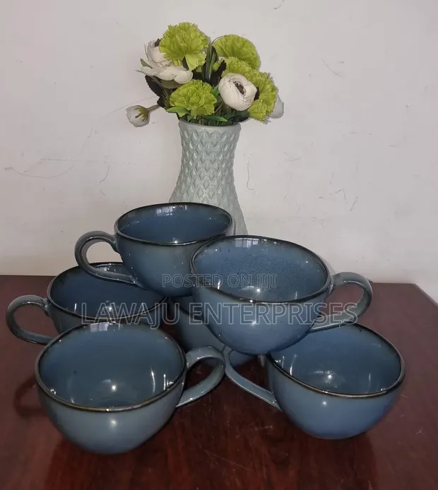 Set of 6 Blue Ceramic Mugs - 1