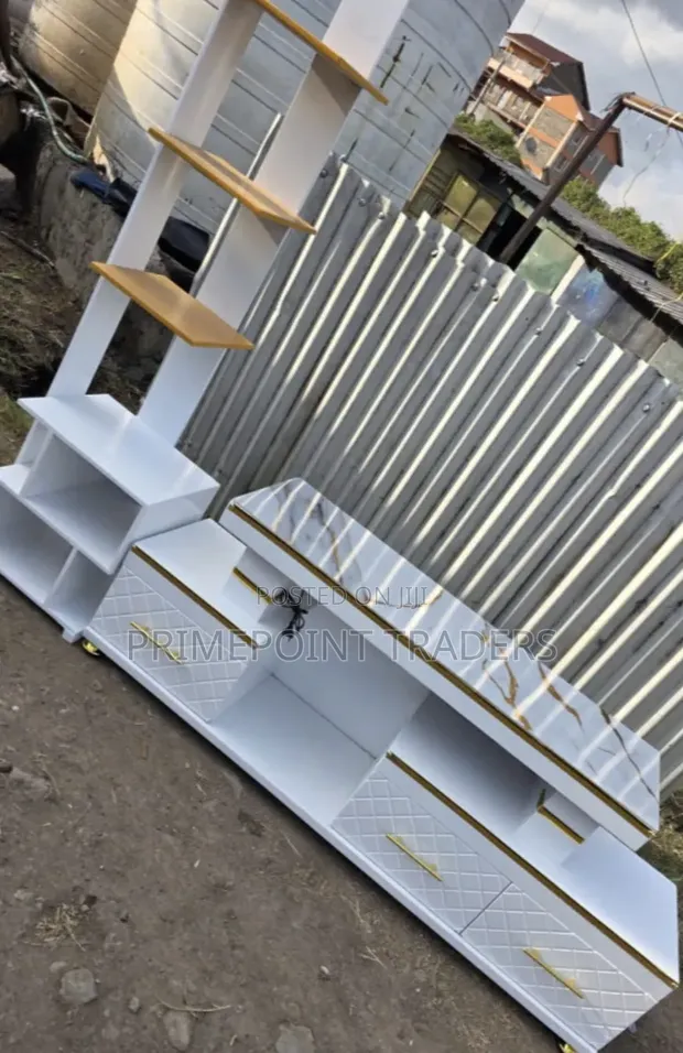 Modern TV Stand with LED Lights & Flower Decor Stand - 1