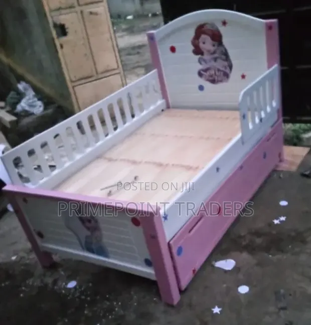 3x6 Kids Baby Cot Bed with Underbed Cabinet & Side Rail - Pink - 1