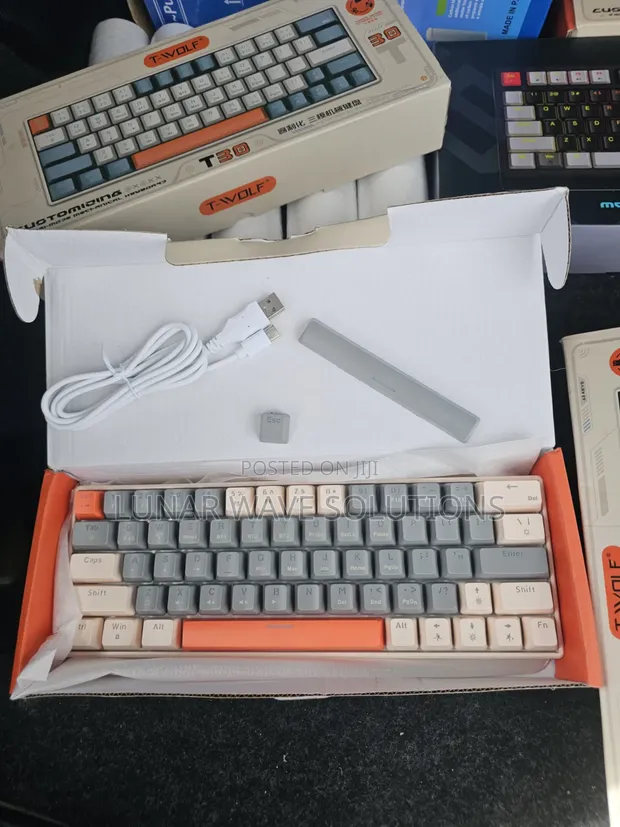 T-Wolf T30 Wireless Mechanical Keyboard - Milk Tea & Grey - 1