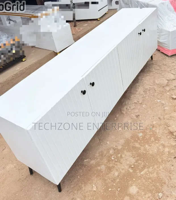 Executive Box TV Stand with Marble Top, White - 1