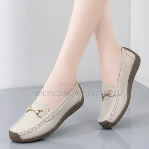 Ladies Comfy Driving Loafer Shoes - White