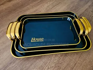 3pcs Acrylic Breakfast Trays - Black & White with Gold Finish