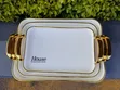 3pcs Acrylic Breakfast Trays - Black & White with Gold Finish - 3