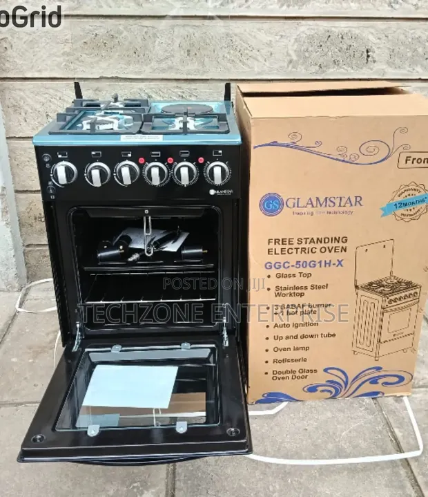 Glamstar Black 50x55cm Standing Gas Cooker 3G+1E - 1