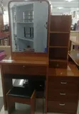 White/Brown Dressing Table with Sliding Mirror and Stool - 2