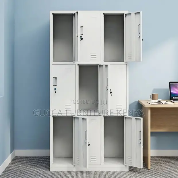 9-Door Metallic White Gym Locker - 1