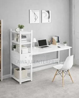 Minimalist Workstation with Shelves & Drawers