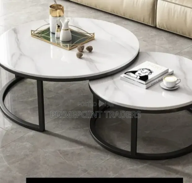 Meza za Kahawa za Premium za Marble za Vipande 2 - Msingi Mweusi - 1
