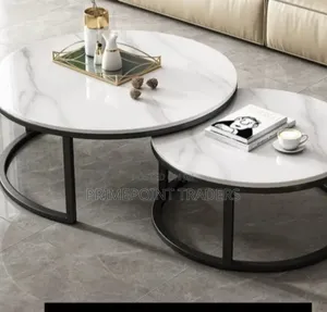 Meza za Kahawa za Premium za Marble za Vipande 2 - Msingi Mweusi