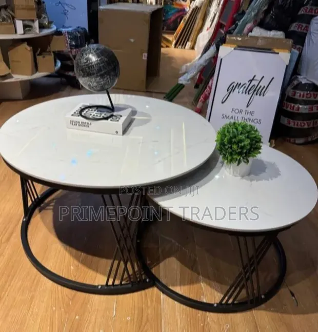 Meza za Kisasa za Marumaru 2-in-1 za Kifahari na Stand Nyeusi - 1