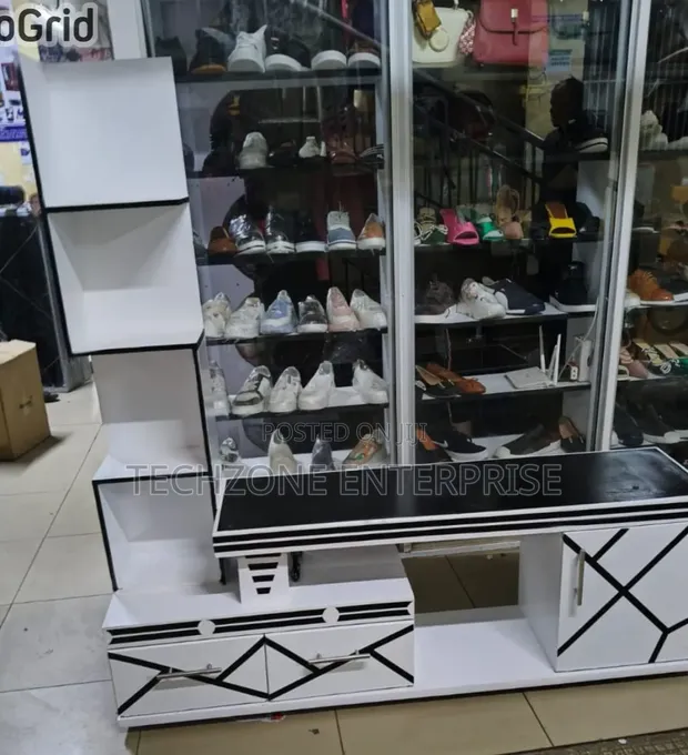 TV Stand with LED Lights & Decor Stand - White/Black - 1