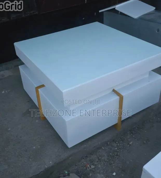 Executive Modern White Coffee Table with Metal Stand - 1